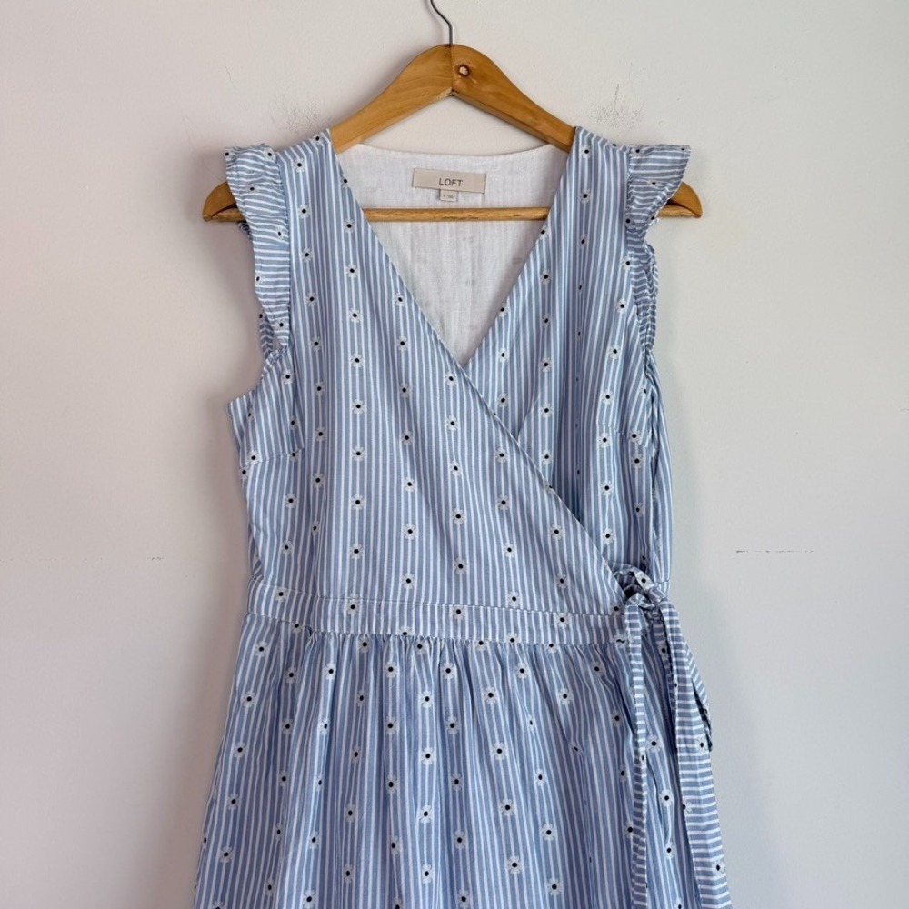 Loft Floral Striped Wrap Midi Dress Cotton Small Cottagecore Preppy Coquette - Picture 2 of 9